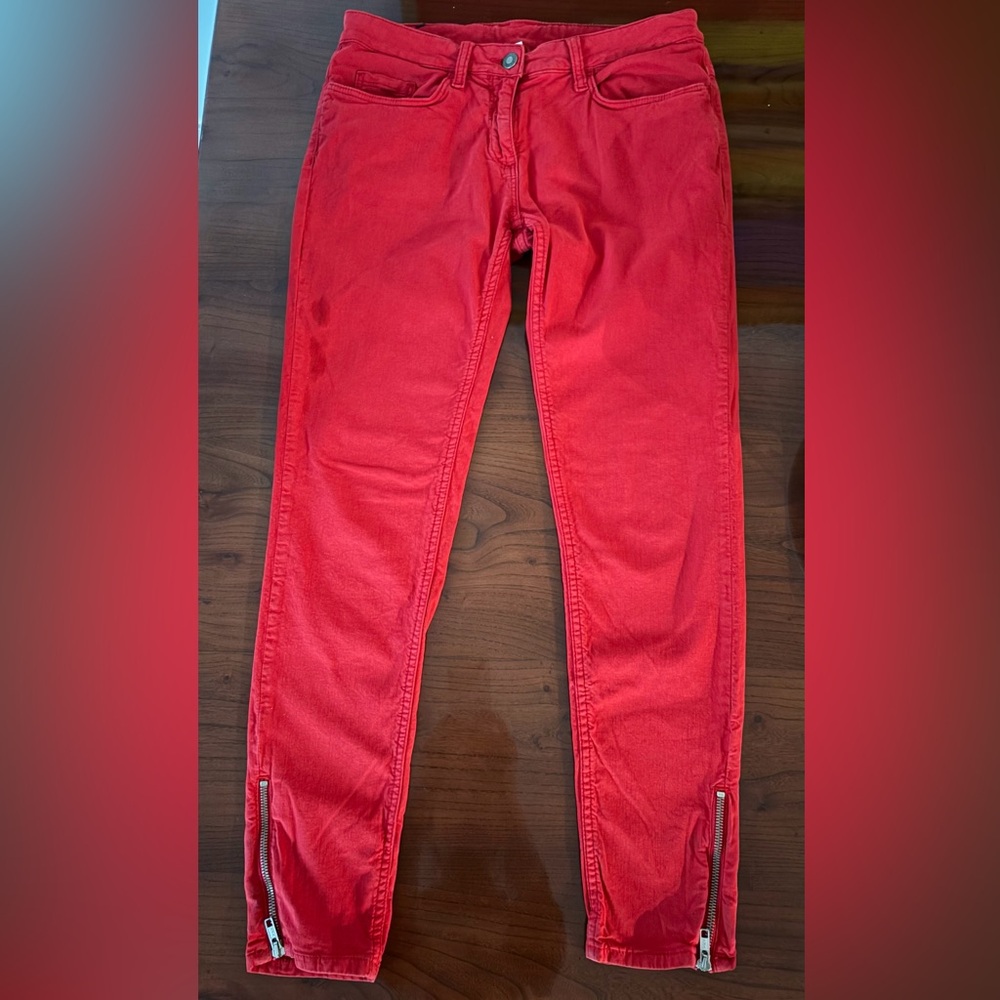Sandro Paris Brilliant Red Mid/Low Rise Skinny Jeans Size 38 (US 4/6) Zip Ankle